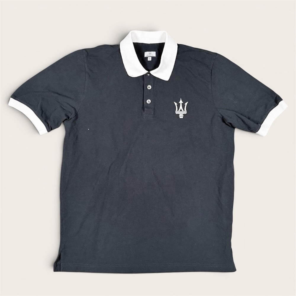 Official Maserati Men 2XL Short Sleeve Polo Shirt Trident Logo Embroidered Black
